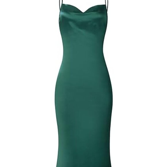 Satin Slip Dress Elegant Minimal Chic Evening Party Cowl Neck Midi - Picture 4 of 6
